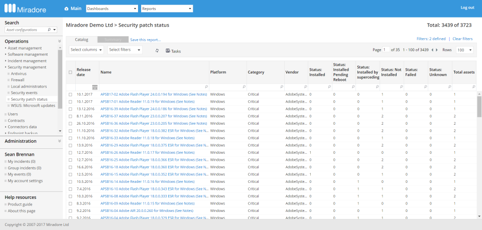 screenshot of Miradore Management Suite